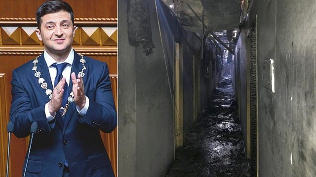 Dėl gaisro Odesos viešbutyje aukų, V. Zelenskis kaltę verčia viešbučio vadovui