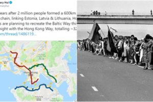 Honkongo protestuotojai ketina atkartoti Baltijos kelią