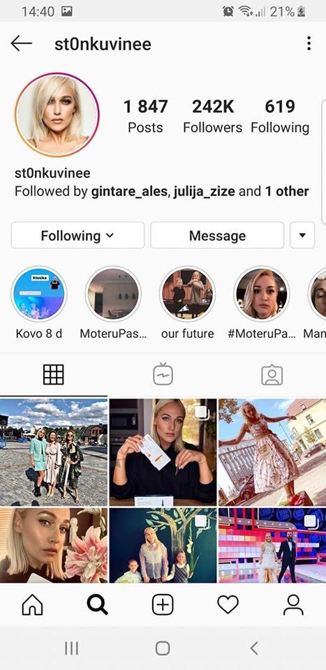 Užgrobta Indrės Stonkuvienės instagramo paskyra. <br>Instagramo nuotr. 