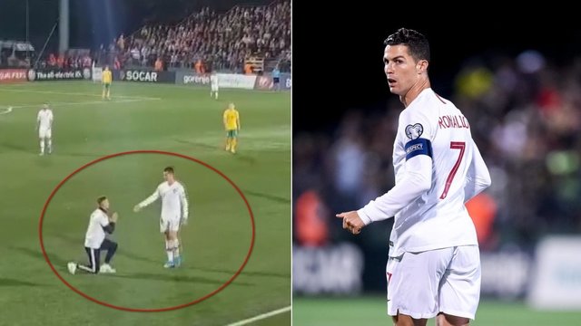 Mače su Portugalija žiūrovas įamžino, į kokį kuriozą aikštėje įkliuvo Cristiano Ronaldo
