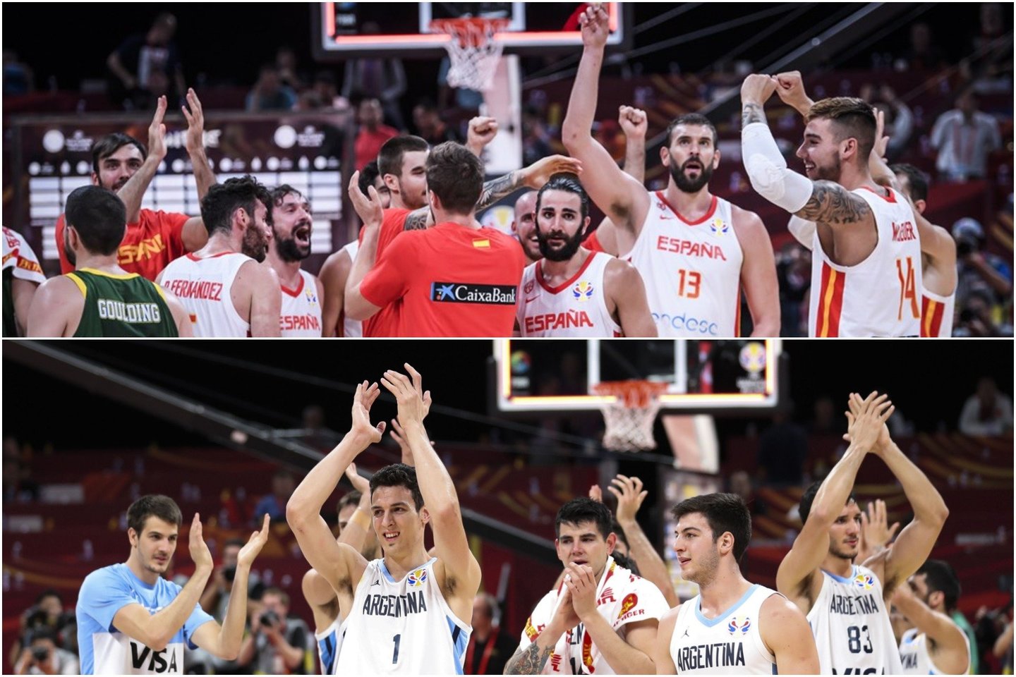  Argentinos ir Ispanijos krepšinio rinktinės rengiasi pasaulio čempionato finalui.<br> Scanpix/FIBA.com nuotr.