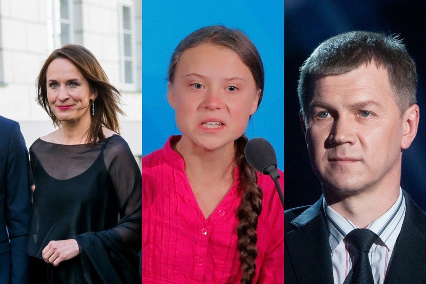  Indrė Makaraitytė, Greta Thunberg, Naglis Šulija.<br> LR montažas.