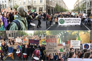 Įkvėpti Gretos Thunberg Vilniaus centre šimtai žmonių protestuoja dėl klimato kaitos