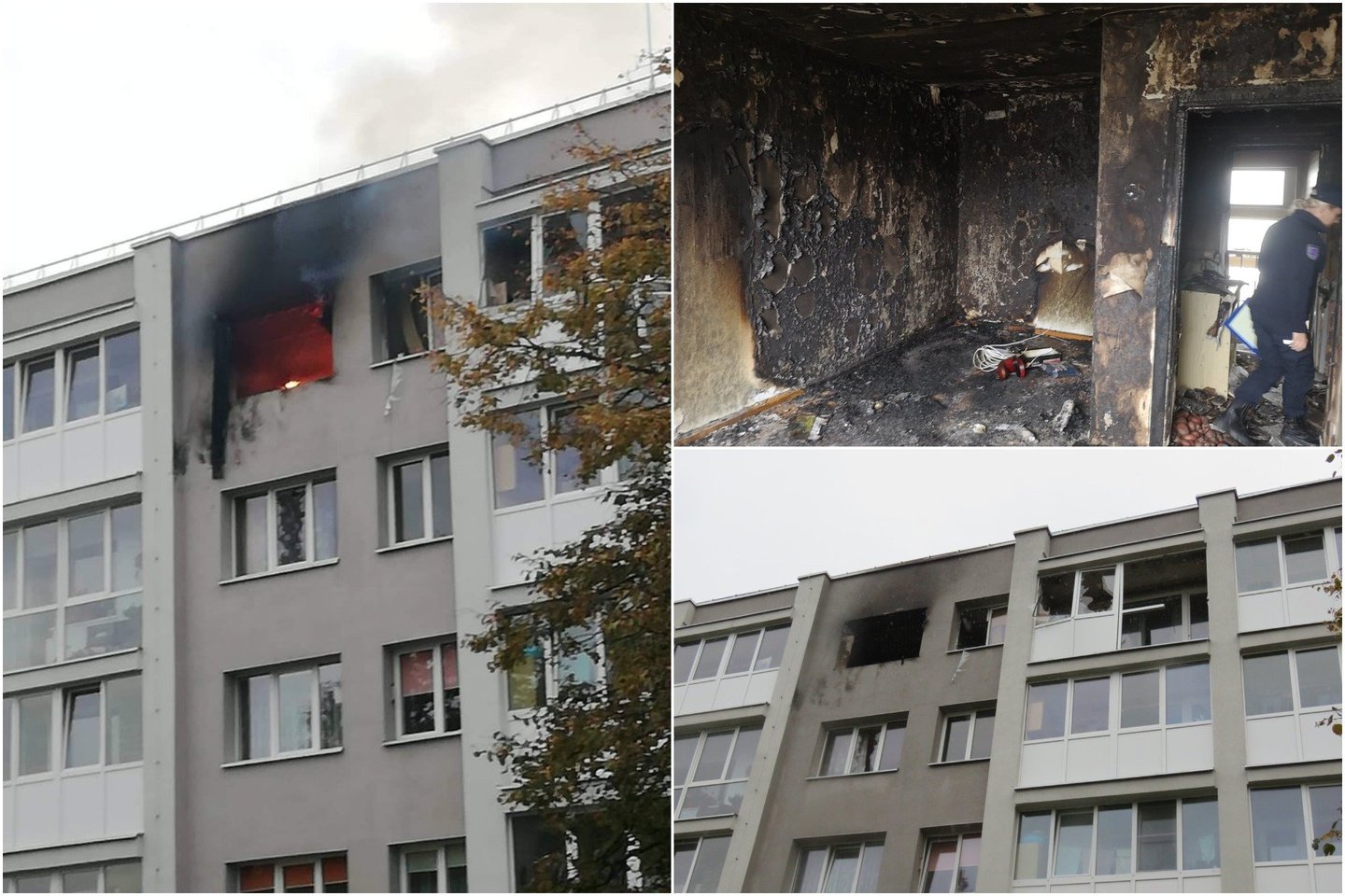 Kybartuose sprogimas penktame aukšte sukėlė gaisrą ir pridarė žalos kaimynams.
