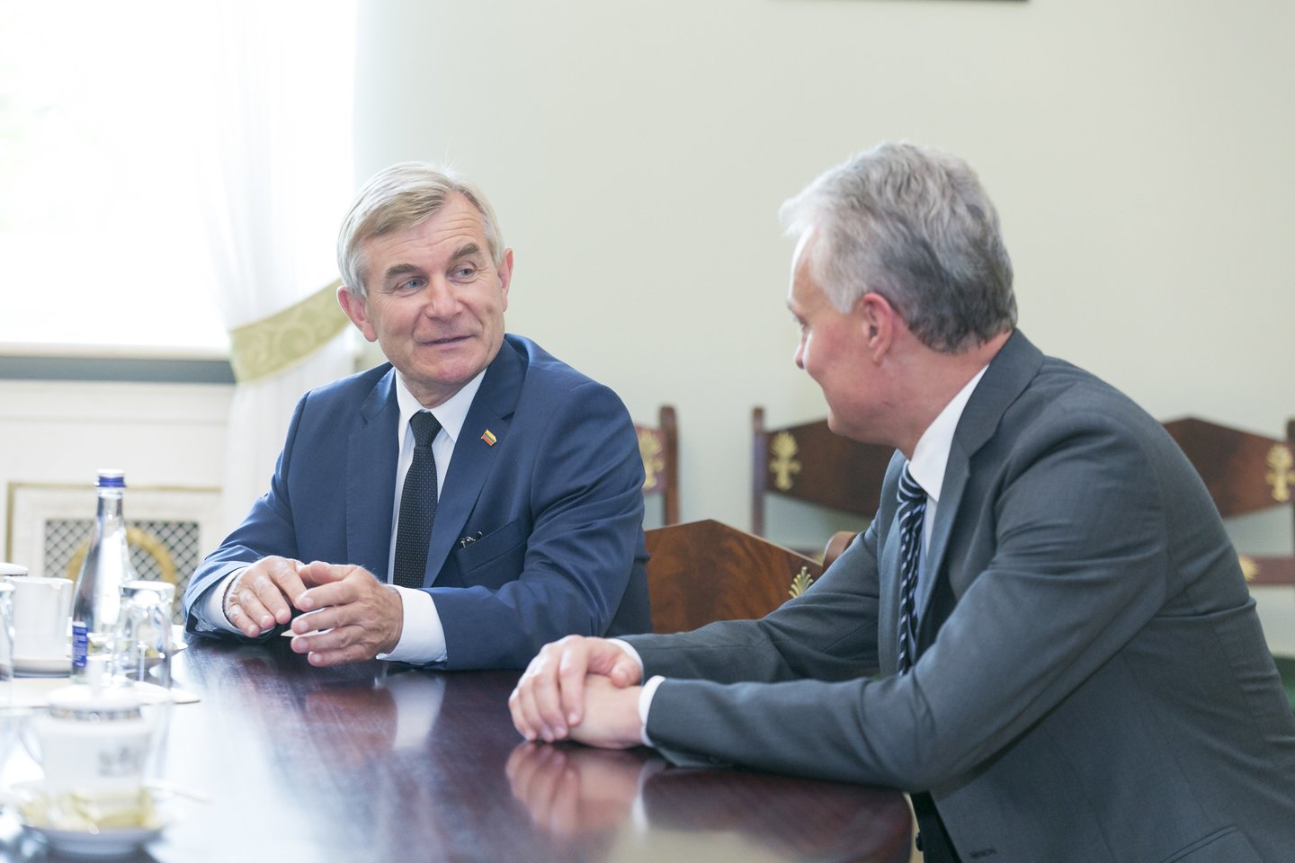 Gitanas Nausėda susitiko su Seimo pirmininku Viktoru Pranckiečiu.<br>T.Bauro nuotr.