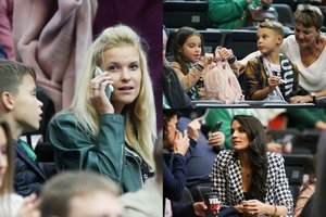 „Žalgirio“ arenos tribūnose – gražuolės krepšininkų žmonos su vaikais ir V. Matijošaitis su širdies drauge