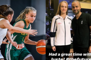 Lietuvos krepšinio žvaigždutei – išskirtinis dėmesys: T. Parkeris džiaugėsi J. Jocytės draugija