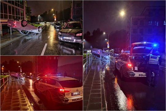 Vilniuje „Subaru“ rėžėsi į stovintį automobilį ir vertėsi: vairuotojas įpūtė 2,21 prom.