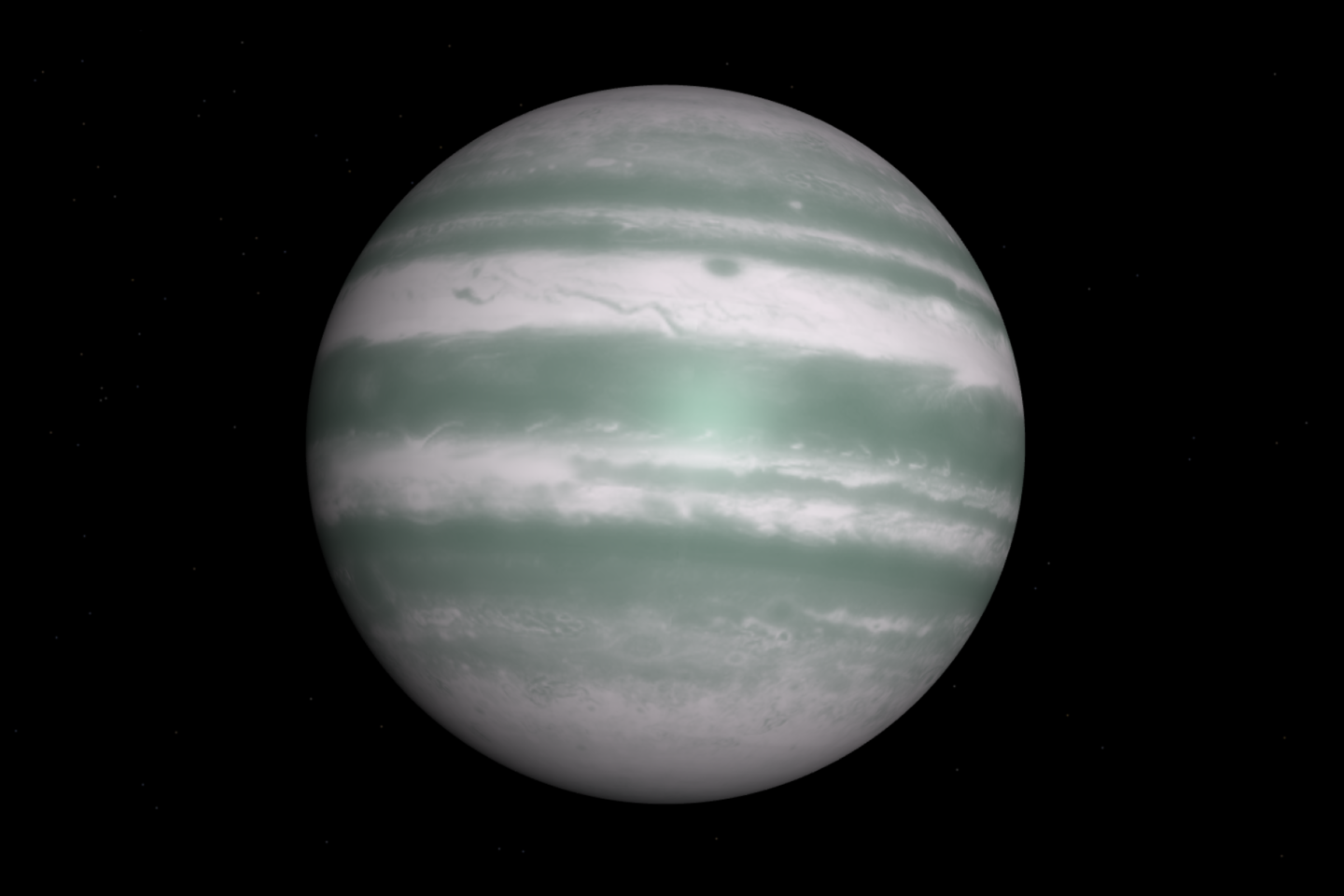  Taip galėtų atrodyti dujinė planeta HAT-P-40 b (simuliacijos vizualizacija).<br> IAU ir MAO iliustr.