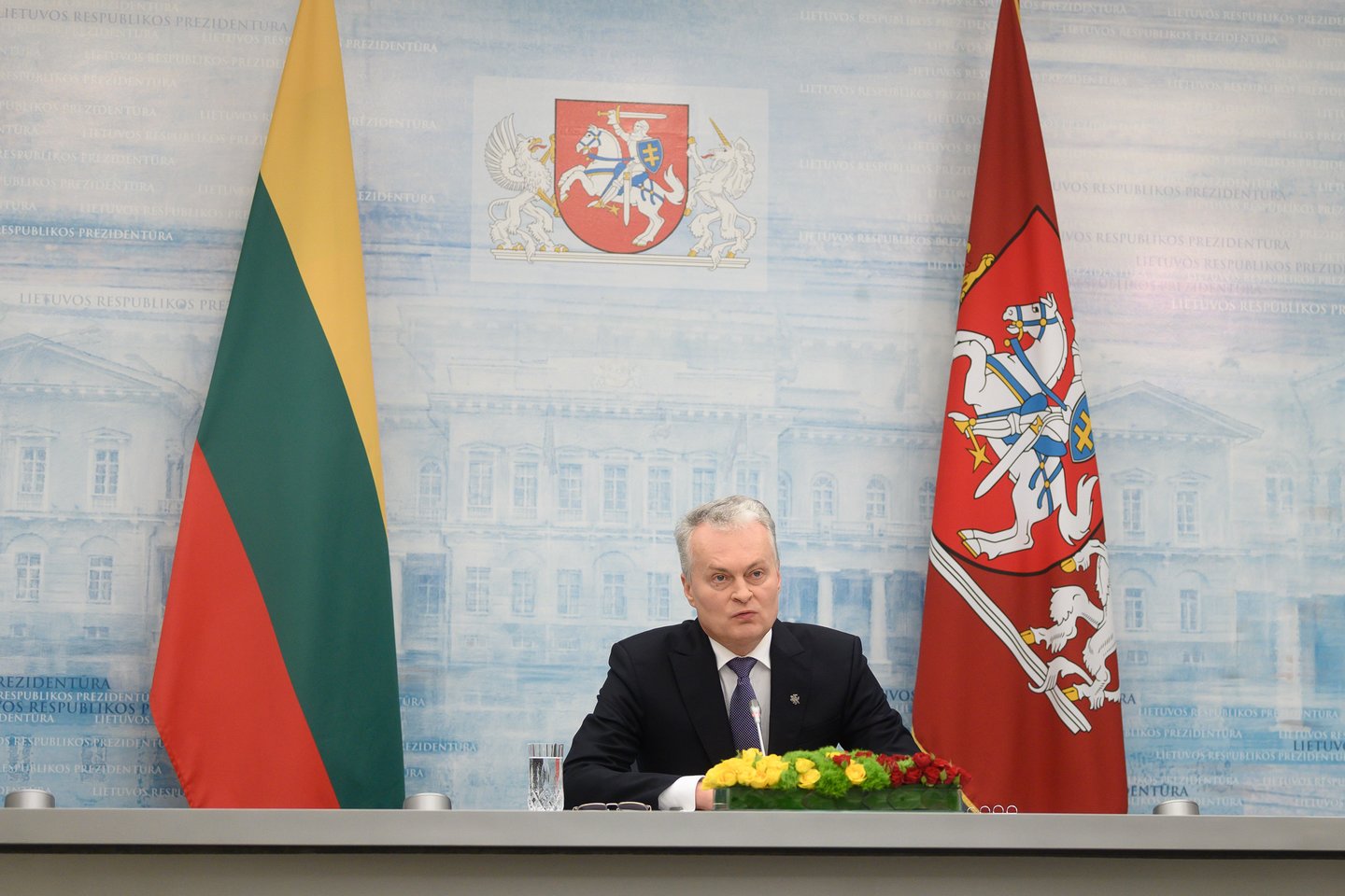  Prezidentas Gitanas Nausėda spaudos konferencijoje prezidentūroje.<br>V.Skaraičio nuotr.