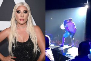 Internetas ūžia: ant gerbėjo užšokusi Lady Gaga nukrito nuo scenos