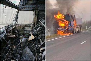 Kelyje Panevėžys-Kaunas – pavojingas incidentas: liepsnos prarijo sunkvežimį