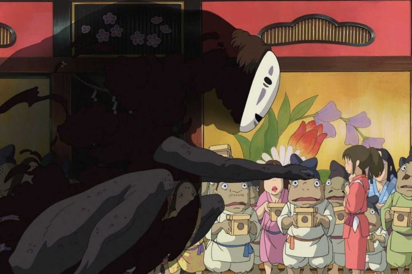  Vienas geriausių animacinių filmų „Spirited Away“ ne linksmina, o kviečia į fantazijos ir laisvės pasaulius, neatsiejamus nuo šiurpo ir liūdesio.<br>Studio Ghibli iliustr.