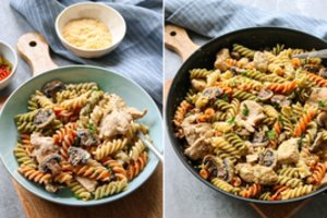 Makaronai su vištiena ir pievagrybiais: sotu, skanu, paprasta ir greita