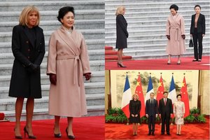 Susitiko Prancūzijos ir Kinijos pirmosios ponios: B. Macron lieknos kojos užgožė P. Liyuan?
