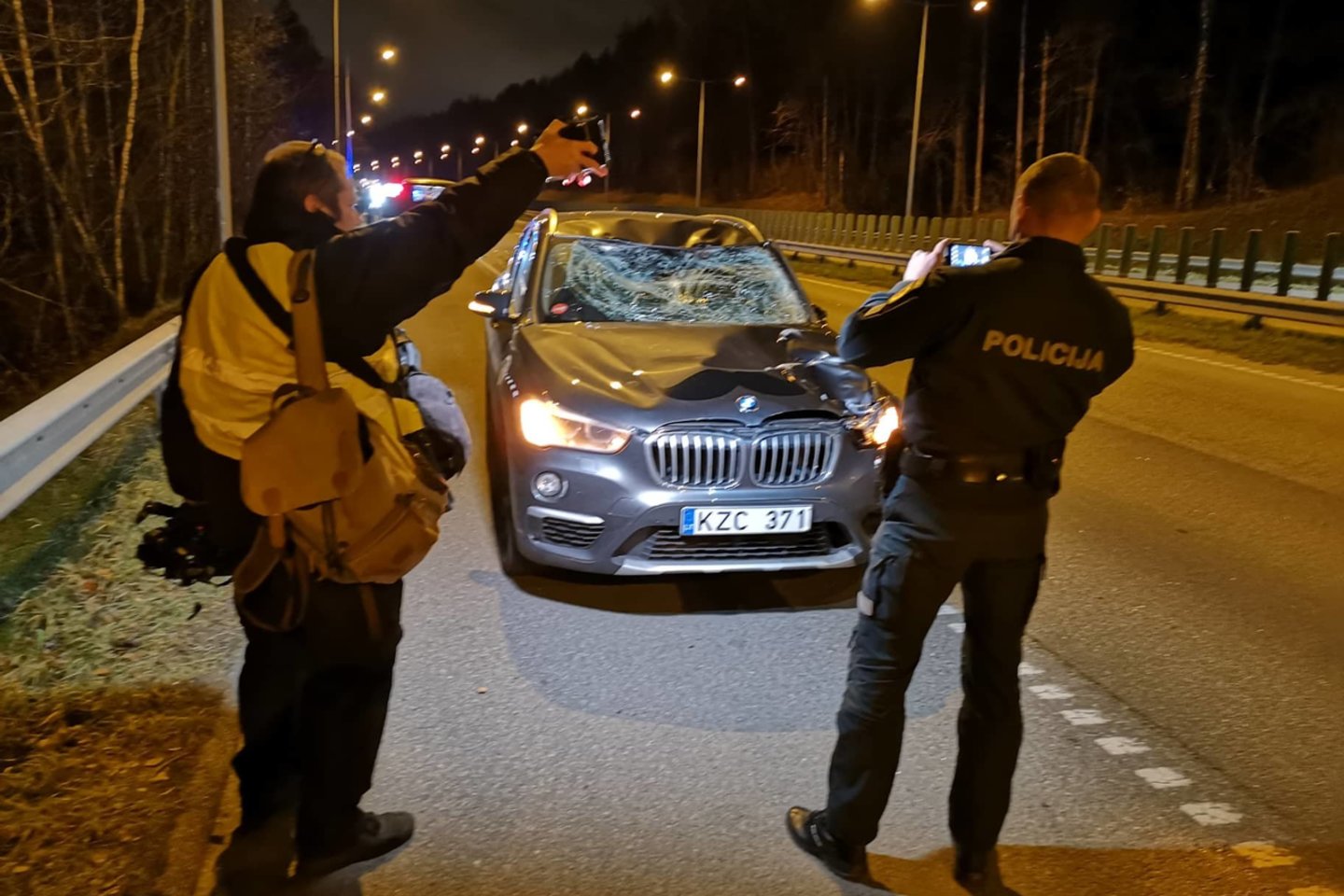  Kelyje Vilnius-Kaunas BMW susidūrė su briedžiu: vairuotoją išsivežė medikai.<br> A.Vaitkevičiaus nuotr.