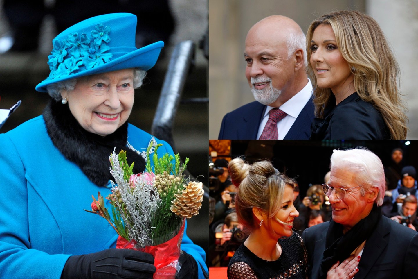 Elizabeth II, Celine Dion su vyru Rene, Alejandra Silva ir Richardas Gere'as.<br>lrytas.lt montažas.