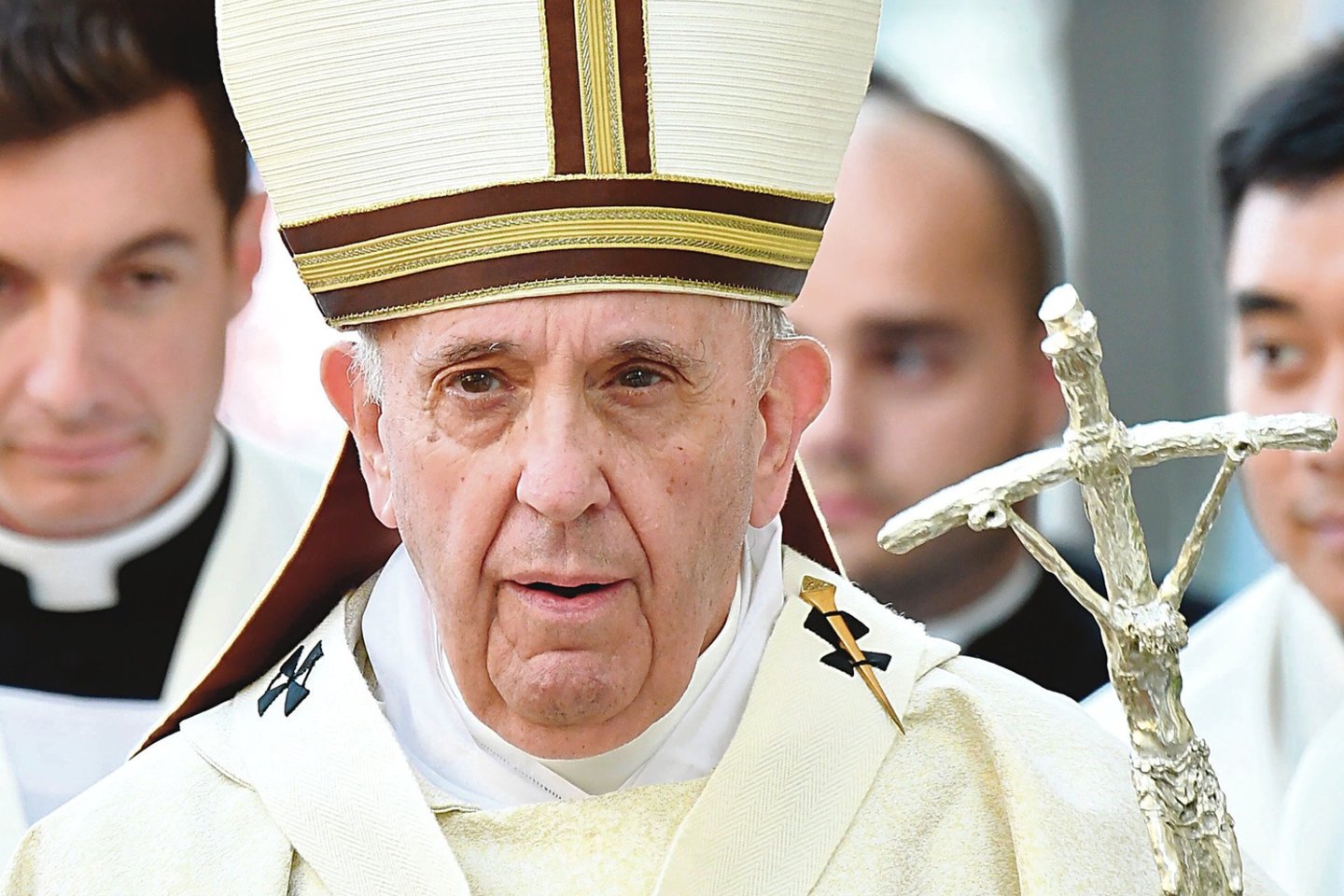 Popiežius Pranciškus trečiadienį pasmerkė stiprėjantį antisemitizmą, didėjant susirūpinimui dėl šio reiškinio Europoje.<br>AFP/„Scanpix“ nuotr.