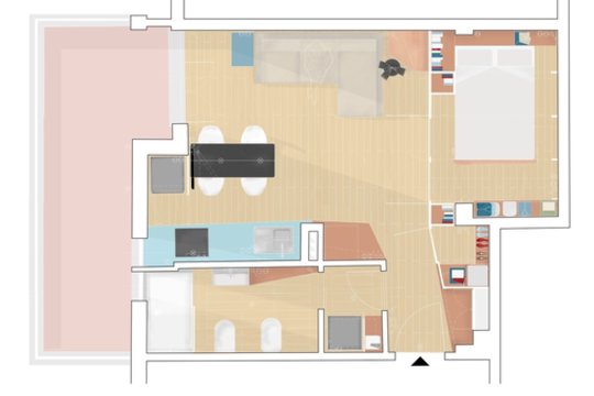 30–39 kv. m plotas Riviera Cabin / architektų biuras „llabb“.<br>„llabb“ / archdaily.com vizual.