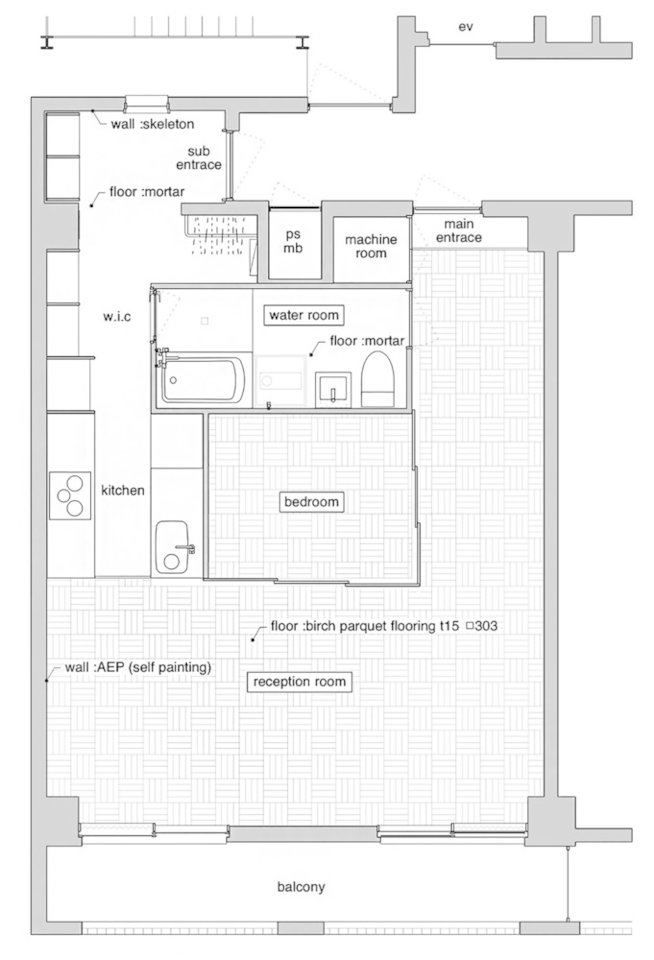 40–49 kv. m ploto „Tsukiji Room H“ / autoriai – „Yuichi Yoshida &amp; associates“.<br>„Yuichi Yoshida &amp; associates“ / archdaily.com vizual.
