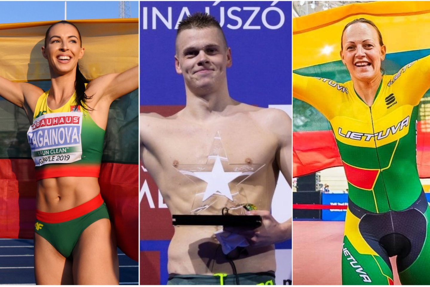 Diana Zagainova, Danas Rapšys ir Simona Krupeckaitė pretenduoja į geriausio Lietuvos sportininko titulą.<br>LTeam koliažas.  