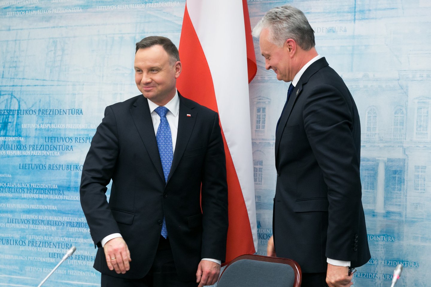 Lenkijos prezidentas Andrzejus Duda ketvirtadienį pakvietė Lietuvos vadovą Gitaną Nausėdą į kitąmet vyksiančias 610-ąsias Žalgirio mūšio minėjimo metines. <br>T.Bauro nuotr.