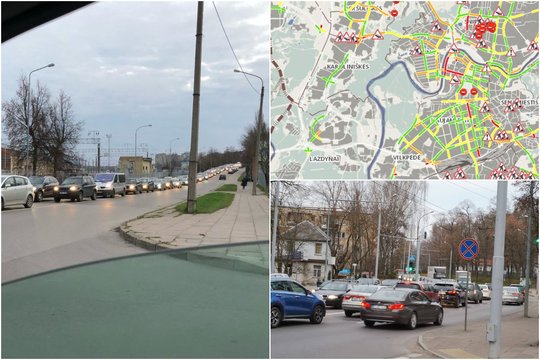 Penktadienį Vilnius pasitiko dusdamas kamščiuose: kurių kelių reikėtų vengti ir dieną