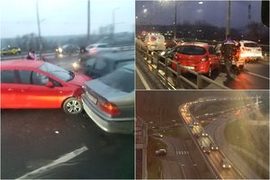 Antradienio rytą Vilnių sukaustė smulkių avarijų gausa ir milžiniškos spūstys