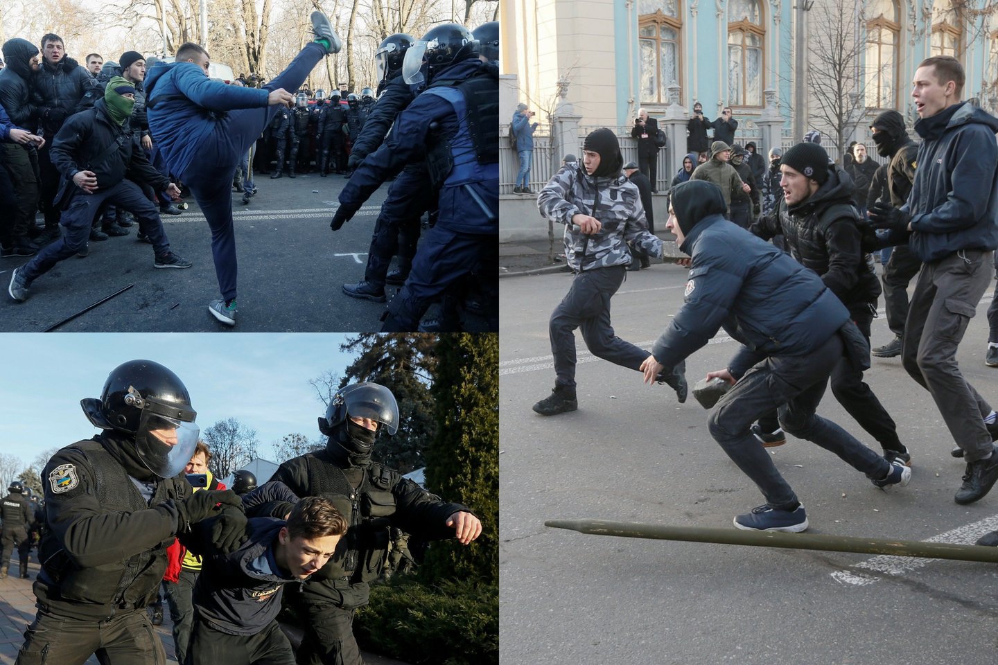 Į protestą Kijeve susirinko tūkstančiai dalyvių, tarp jų ir ūkininkai bei kariškiai nacionalistai.