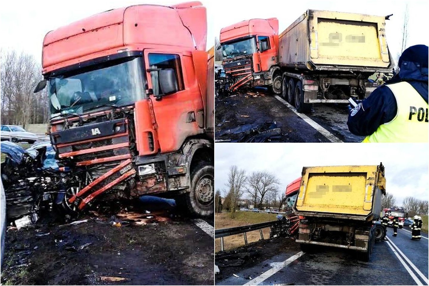  Lenkijoje sunkvežimis sutraiškė pro šalį važiavusį lietuvių „VW Passat“.<br> Suvalkų policijos/KMP Suwałki nuotr.