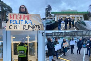 Prie „Grigeo“ Grigiškėse rinkosi piketuotojai: ragina nebepirkti ne tik tualetinio popieriaus