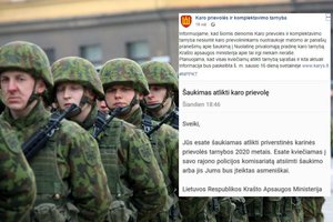 KAM: šauktiniams siuntinėjami netikri laiškai