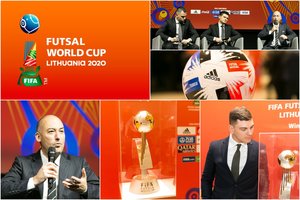 Pasaulio salės futbolo čempionato emblemos pristatymą Vilniuje vainikavo ir auksinė nugalėtojų taurė