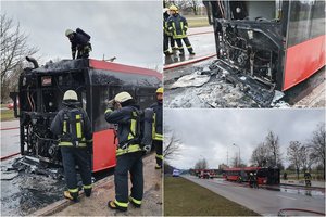 Vilniuje važiuodamas užsiliepsnojo sausakimšas autobusas, dėl įvykio buvo blokuota gatvė