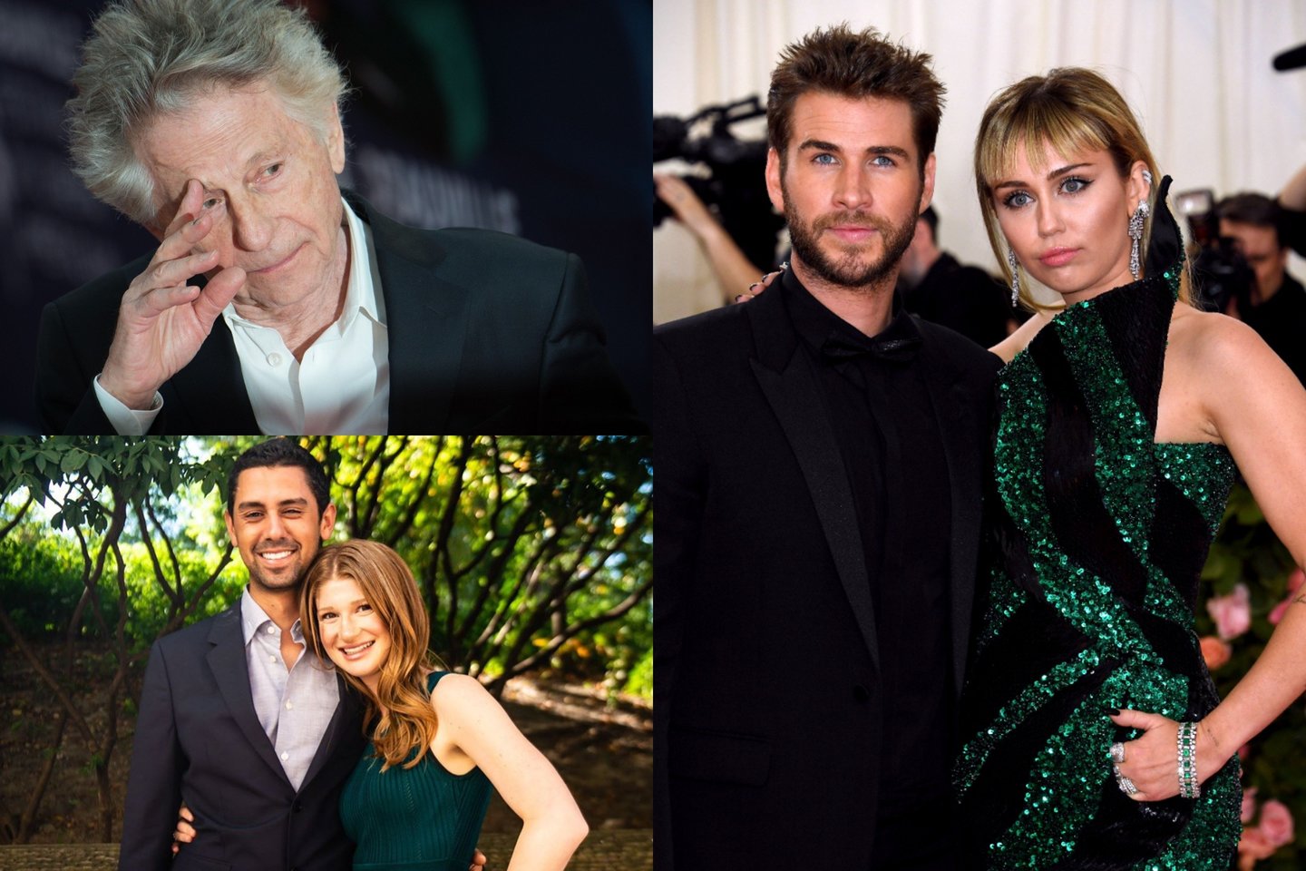 Romanas Polanskis, Katharine Gates ir Nayelas Nassaras, Liamas Hemsworthas ir Miley Cyrus.<br>lrytas.lt montažas.