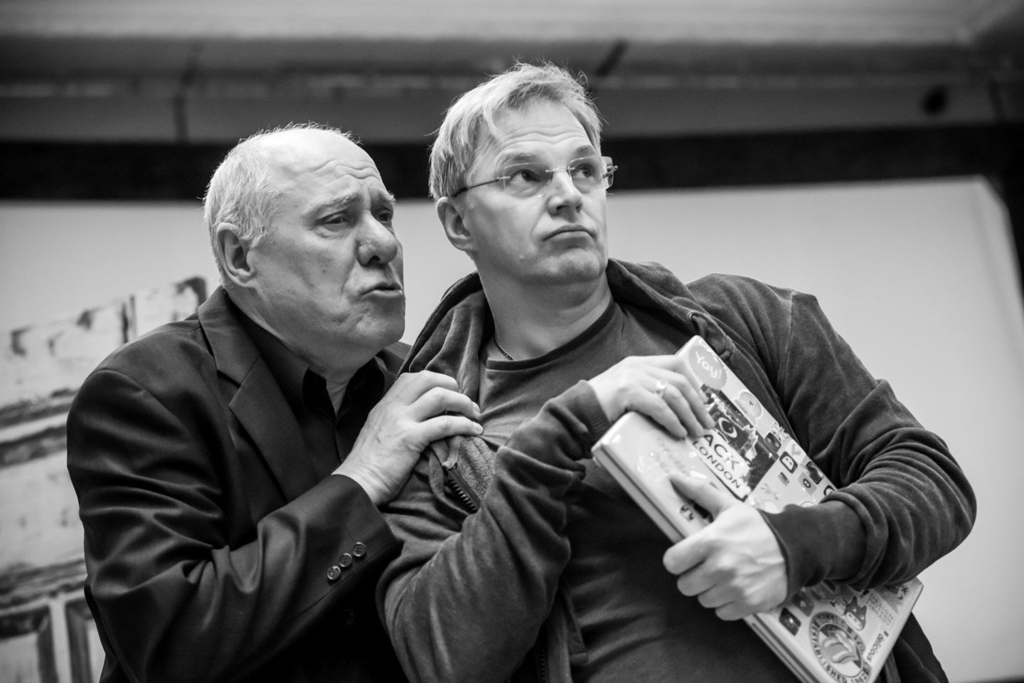 V.Prudnikovas ir D.Golovinas per operos „Lošėjas“ repeticiją.<br>M.Aleksos nuotr.