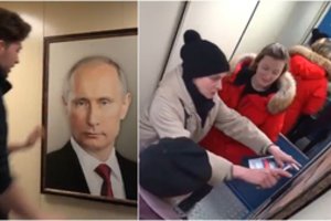 Lifte pakabino V. Putino portretą: nufilmavo, kaip reagavo kaimynai