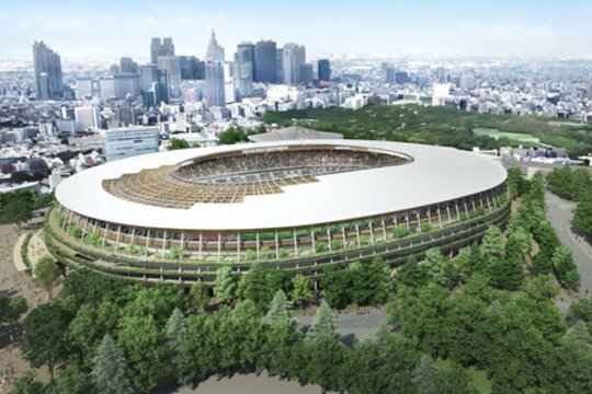 Tokijo olimpinis stadionas. Architektai Kengo Kuma and Associates.<br>Kengo Kuma and Associates / archdaily.com vizual.