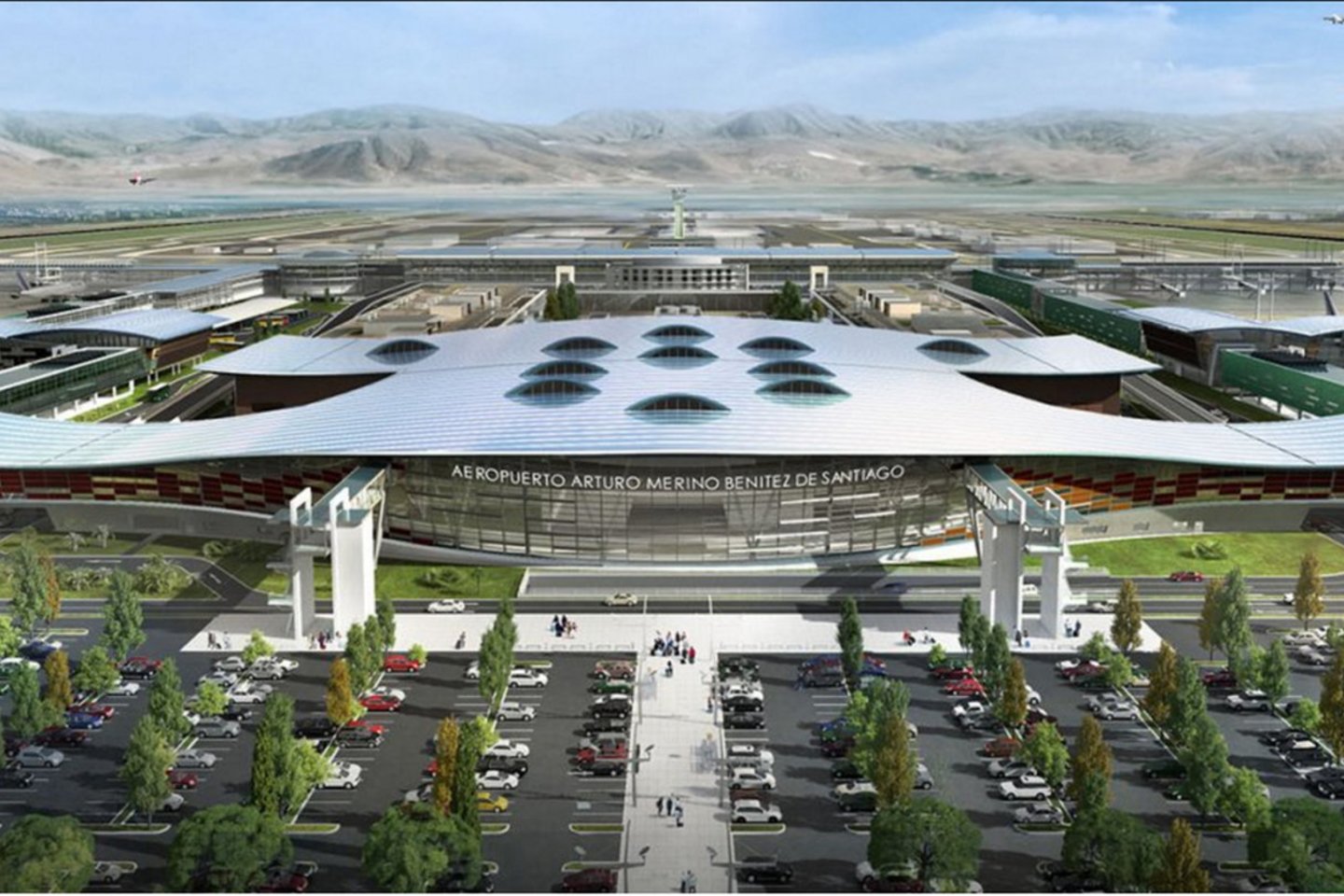Arturo Merino Benitez tarptautinis oro uostas Čilėje yra svarbus susisiekimo mazgas tarp Amerikos, Okeanijos ir Europos bei vienas efektyviausių ir moderniausių Lotynų Amerikoje.<br>ADPi and Luis Vidal + architects / archdaily.com vizual.