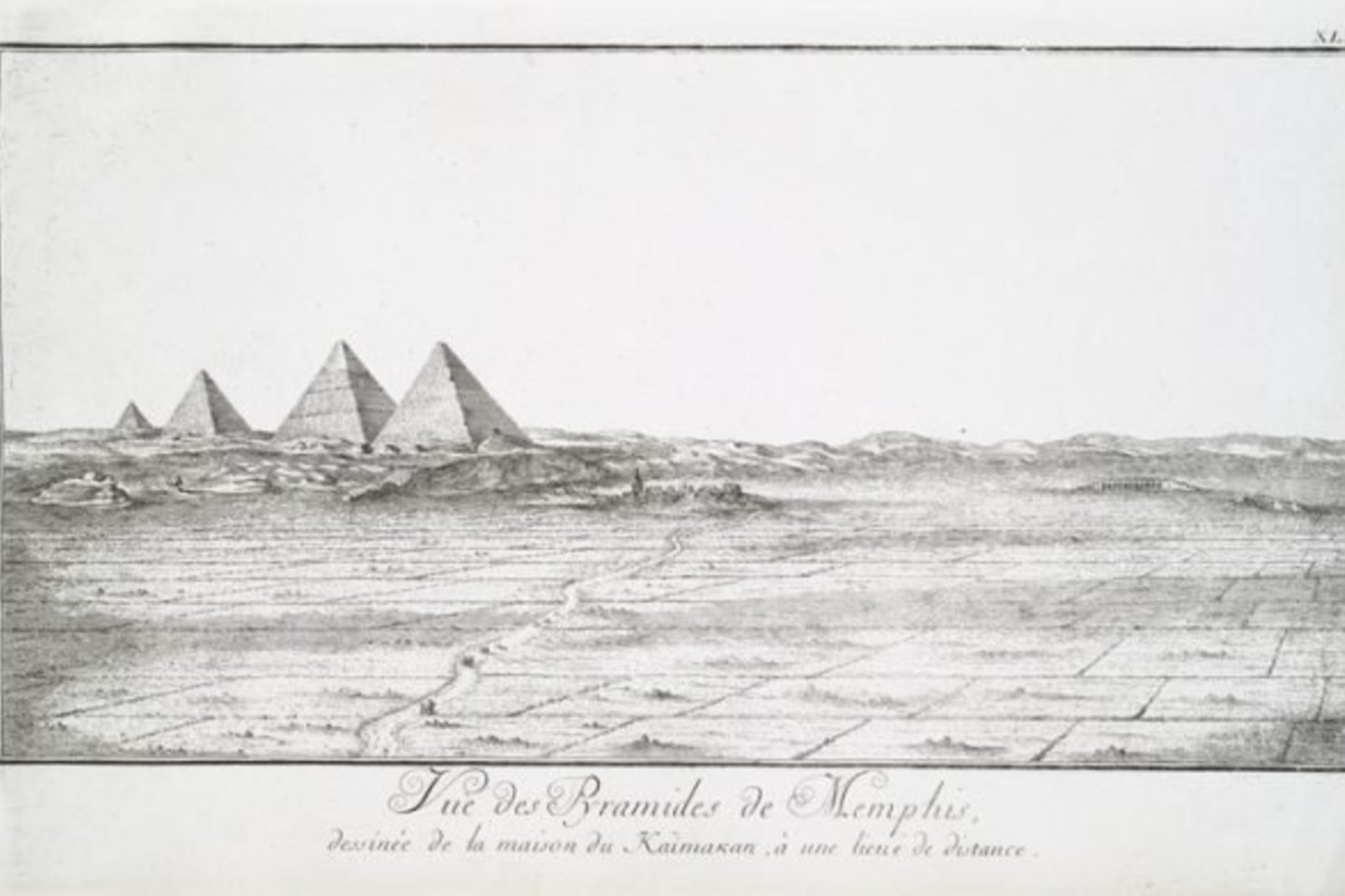 1737 metų F.L.Nordeno iliustracija, kurioje pavaizduota ketvirtoji Gizos piramidė.<br>The Vintage News iliustr.  