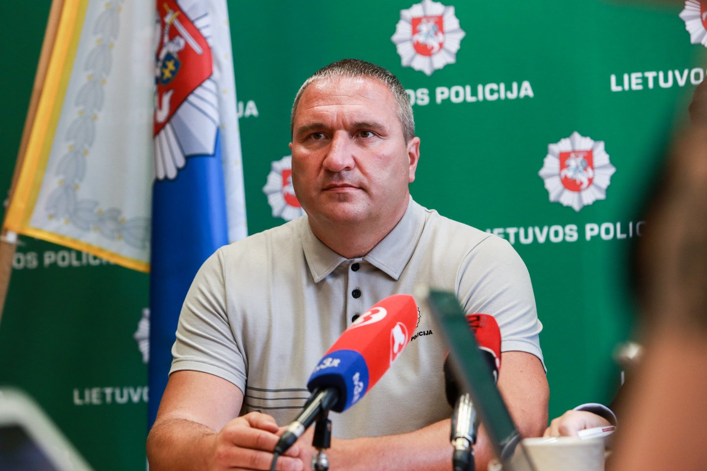 Apie patikrinimo pabaigą pranešė Policijos departamento vadovas Ramūnas Matonis.<br>G.Bitvinsko nuotr.