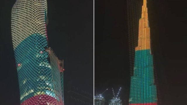 Lietuvos trispalve nušvito pasaulio dangoraižiai