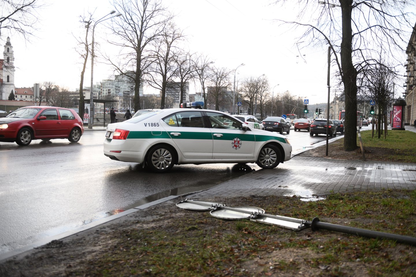 Vilniuje nukrito eilinis stulpas – šį kartą ant važiuojančio moters „Peugeot“.<br> V.Skaraičio nuotr.