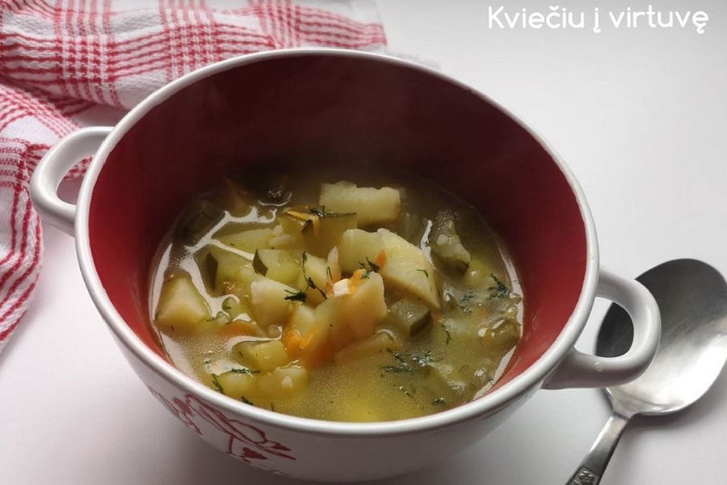 Raugintų agurkų sriuba su ryžiais.<br>Nuotr. iš „Kviečiu į virtuvę“.