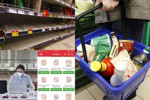 Iš Lietuvos parduotuvių – tuščių lentynų vaizdai: šluoja maistą, kaupia ir vaistų atsargas