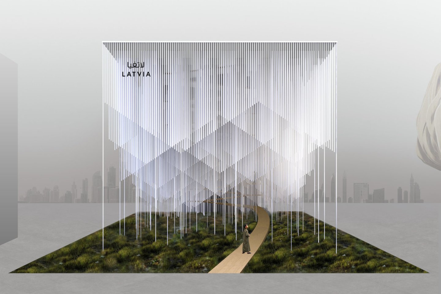 „Skambantis miškas“ – taip pavadintas Latvijos paviljono „Expo 2020“ Dubajuje projektas, kurį sukūrė „Malitis Architects“.<br>Mailitis Architects / archdaily.com vizual.