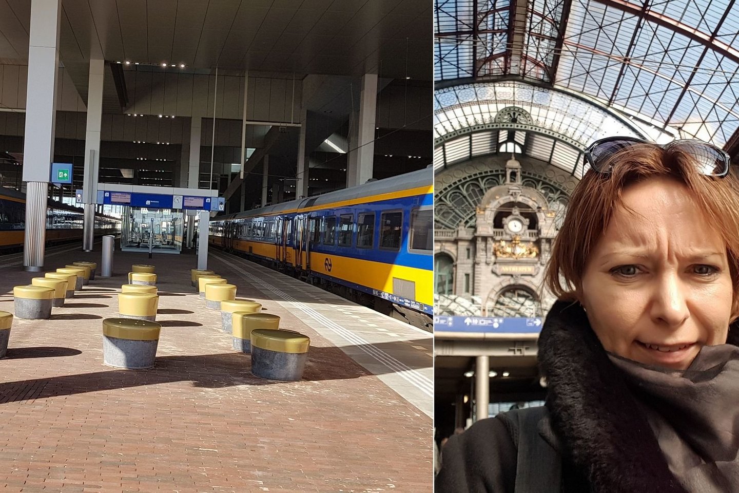  Asmenukė Antverpeno stotyje ir tuščias peronas.<br>J.Marcinkutės nuotr.