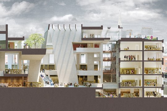 Airijos sostinėje esantis kvartalas Parnell-Skver.<br>„Grafton Architects“ vizualizacija