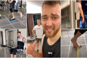 D. Motiejūno karantinas Kinijoje: treniruotės svetainėje ir dangoraižio balkone