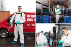 S. Galdikas stojo į kovą su virusu: dezinfekavo Klaipėdos miesto autobusus